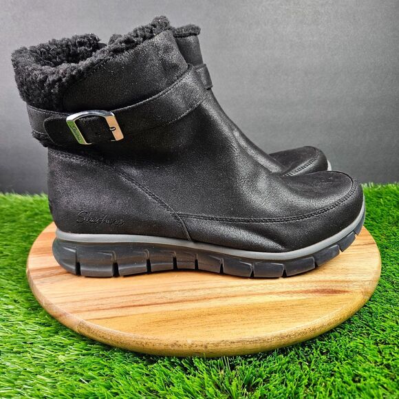 Skechers Synergy Diva Lane Boots Womens 10 Black Zip Buckle High Top Memory Foam - Picture 1 of 12